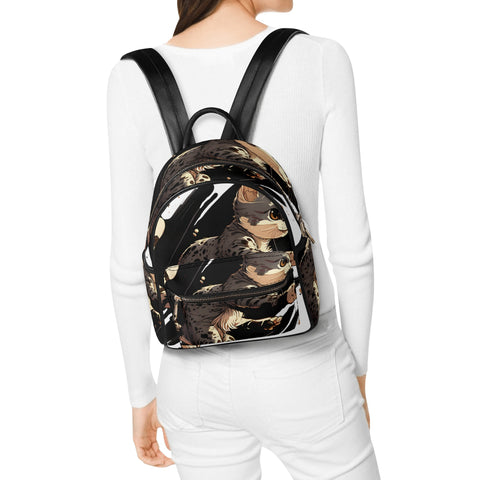 Cat Print  Casual PU Backpack