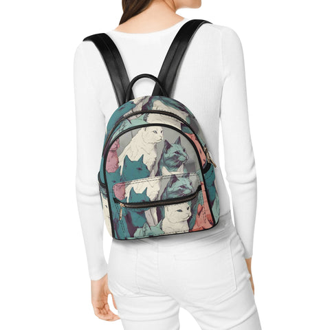 Cat Print  Casual PU Backpack
