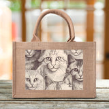 Cat Print  Custom Reusable Jute Burlap Tote Bags
