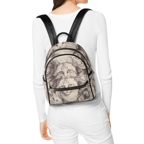 Cat Print  Casual PU Backpack