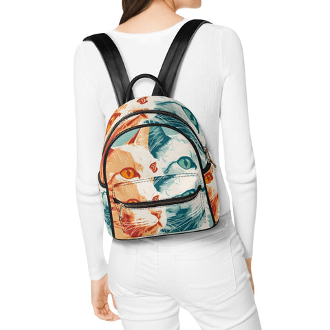 Cat Print  Casual PU Backpack