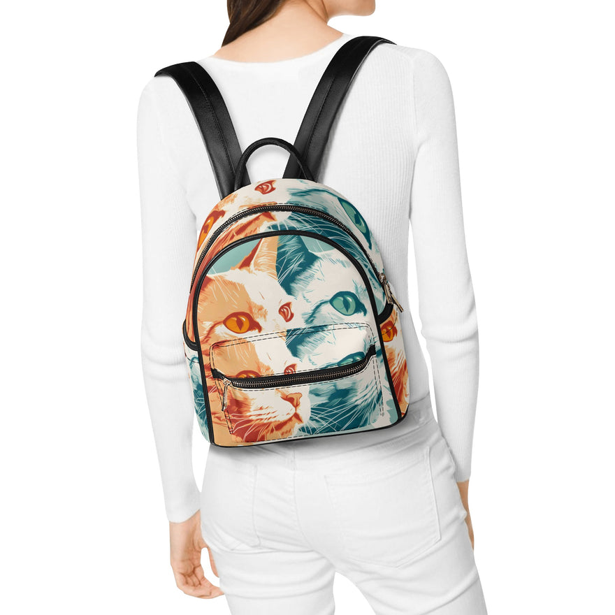 Cat Print  Casual PU Backpack