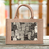 Cat Print  Custom Reusable Jute Burlap Tote Bags