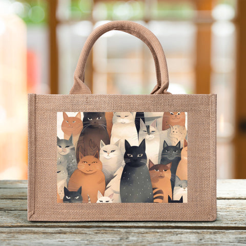 Cat Print  Custom Reusable Jute Burlap Tote Bags