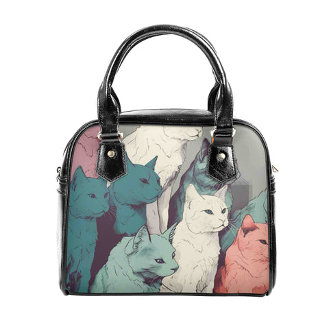 Cat Print  PU Shoulder Handbag