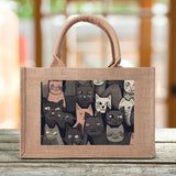 Cat Print  Custom Reusable Jute Burlap Tote Bags
