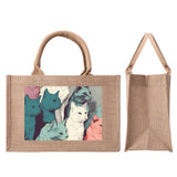 Cat Print  Custom Reusable Jute Burlap Tote Bags