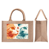 Cat Print  Custom Reusable Jute Burlap Tote Bags