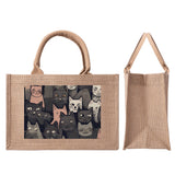 Cat Print  Custom Reusable Jute Burlap Tote Bags