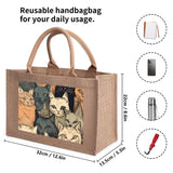 Cat Print  Custom Reusable Jute Burlap Tote Bags