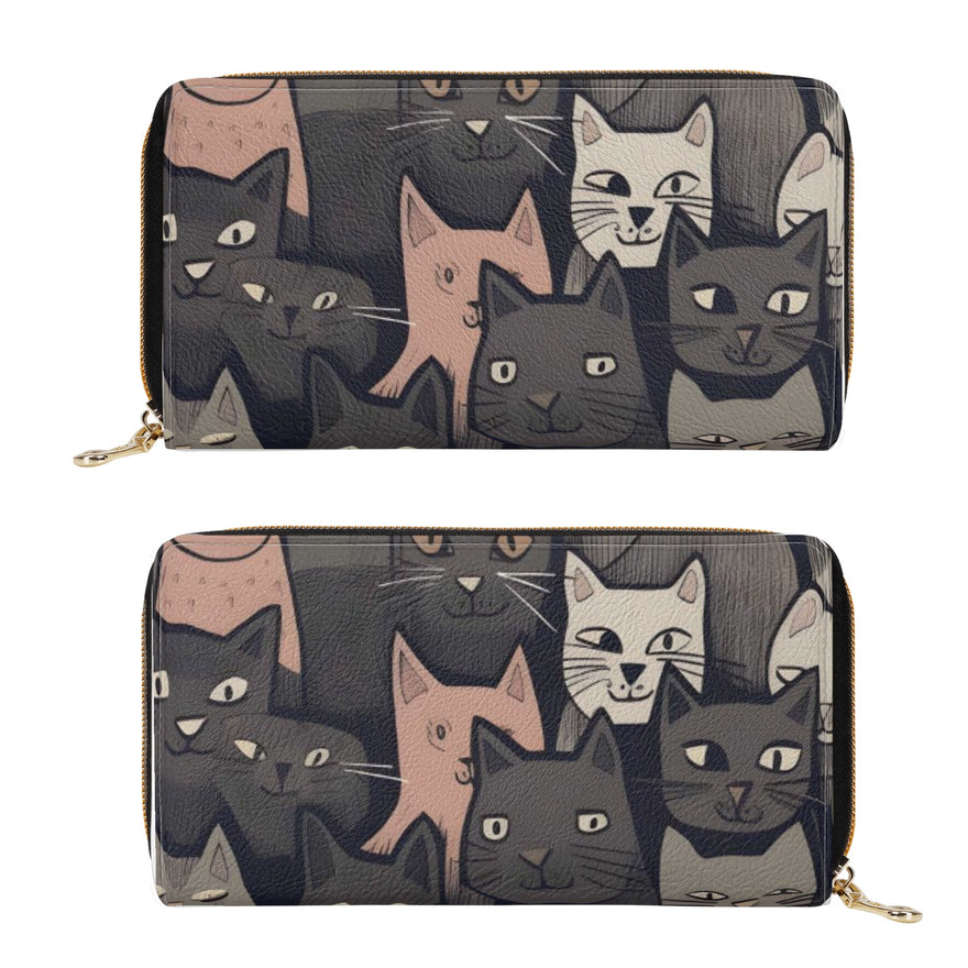 Cat Print  PU Leather Zipper Wallet