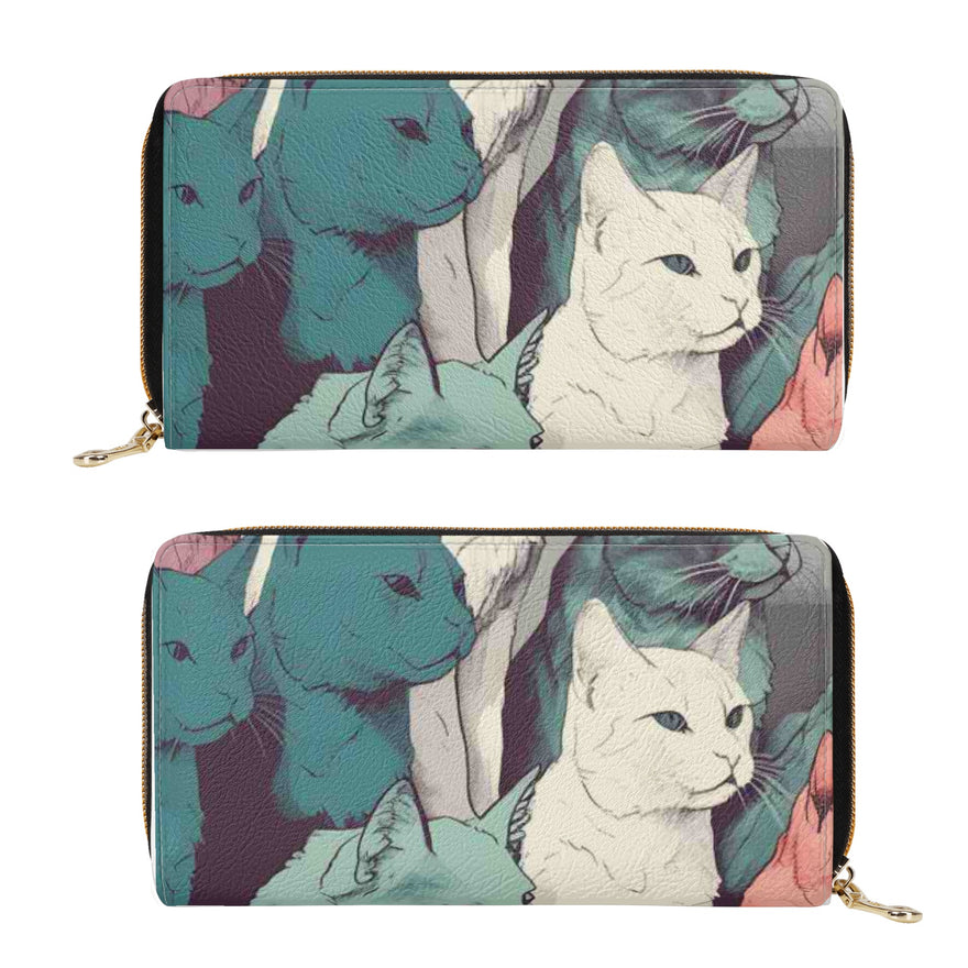 Cat Print  PU Leather Zipper Wallet