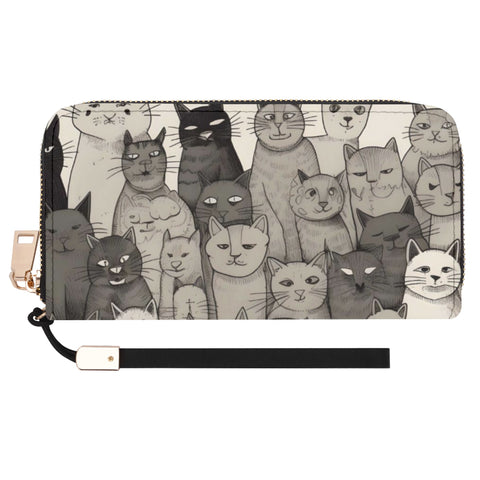 Cat Print  Leather Zipper Wristlet Wallet