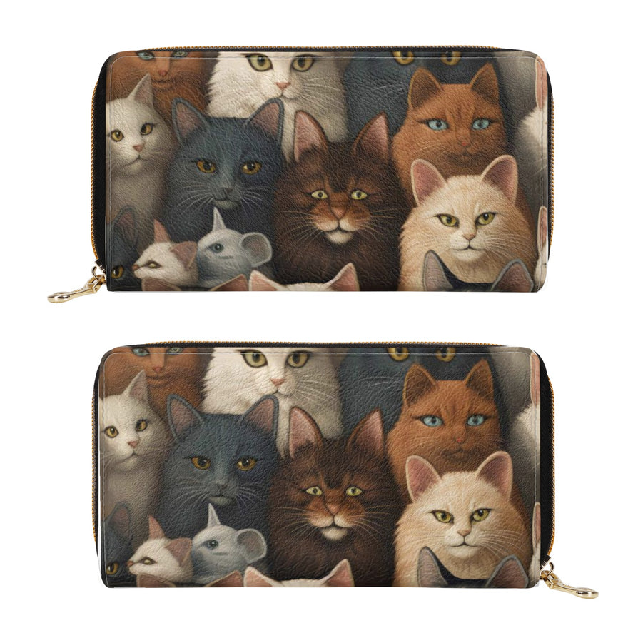 Cat Print  PU Leather Zipper Wallet