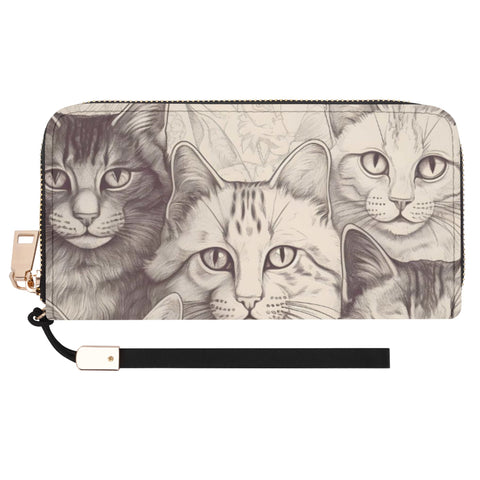 Cat Print  Leather Zipper Wristlet Wallet