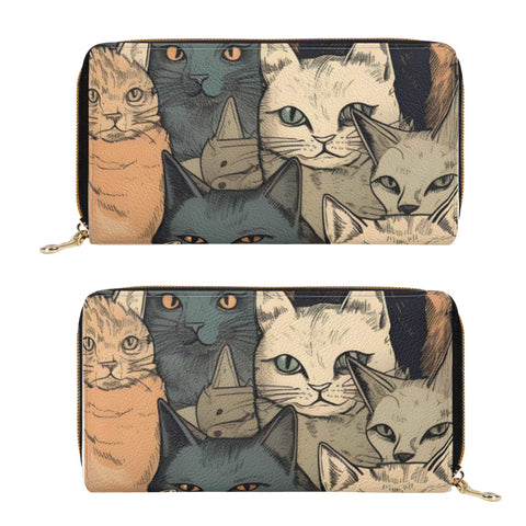 Cat Print  PU Leather Zipper Wallet
