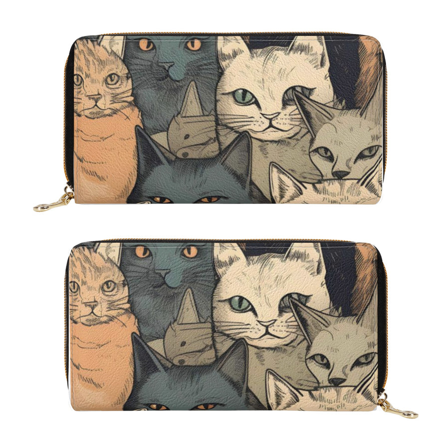 Cat Print  PU Leather Zipper Wallet