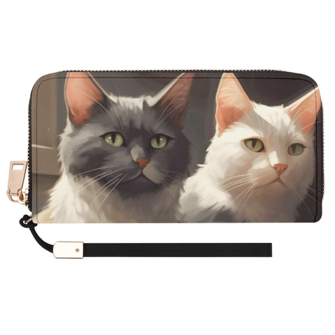 Cat Print  Leather Zipper Wristlet Wallet