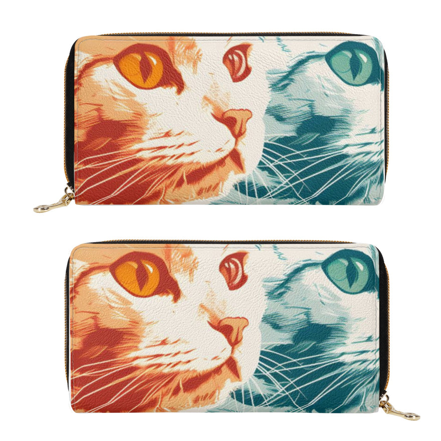 Cat Print  PU Leather Zipper Wallet