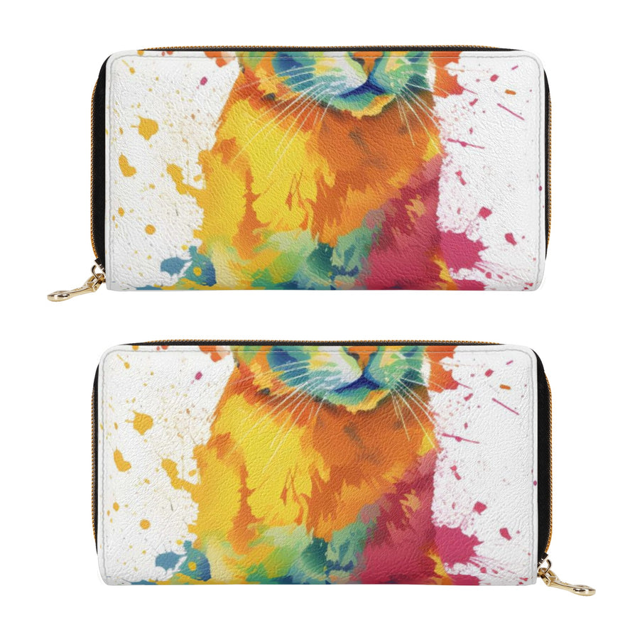 Cat Print  PU Leather Zipper Wallet