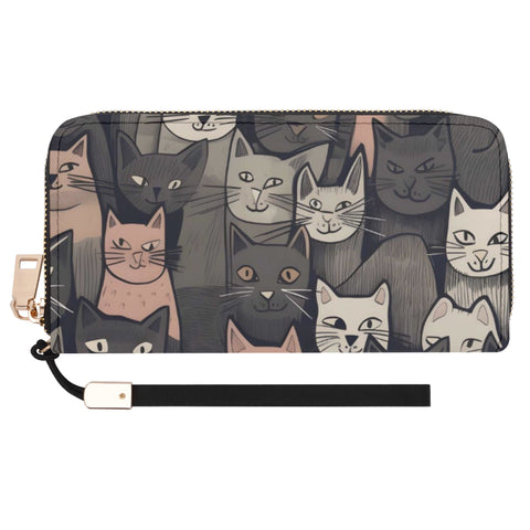 Cat Print  Leather Zipper Wristlet Wallet