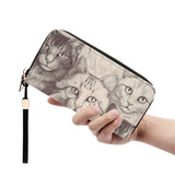 Cat Print  Leather Zipper Wristlet Wallet