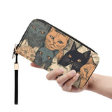 Cat Print  Leather Zipper Wristlet Wallet