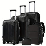 Black Solid Color 20/24/28 Inch Travel Luggage Cases With Large Capacity Backpack With Makeup Handbag