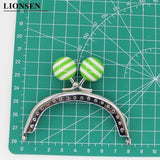 8CM Stripe Beads Silver Metal Purse Frame Handle for Clutch Bag