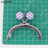 8CM Stripe Beads Silver Metal Purse Frame Handle for Clutch Bag