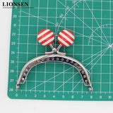 8CM Stripe Beads Silver Metal Purse Frame Handle for Clutch Bag
