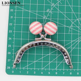 8CM Stripe Beads Silver Metal Purse Frame Handle for Clutch Bag