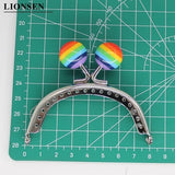 8CM Stripe Beads Silver Metal Purse Frame Handle for Clutch Bag