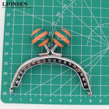8CM Stripe Beads Silver Metal Purse Frame Handle for Clutch Bag