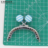 8CM Stripe Beads Silver Metal Purse Frame Handle for Clutch Bag