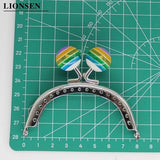 8CM Stripe Beads Silver Metal Purse Frame Handle for Clutch Bag