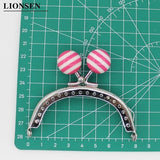 8CM Stripe Beads Silver Metal Purse Frame Handle for Clutch Bag