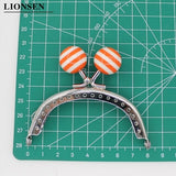 8CM Stripe Beads Silver Metal Purse Frame Handle for Clutch Bag