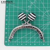 8CM Stripe Beads Silver Metal Purse Frame Handle for Clutch Bag