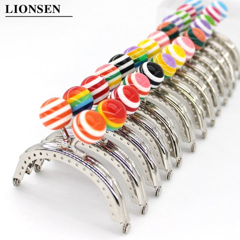 8CM Stripe Beads Silver Metal Purse Frame Handle for Clutch Bag