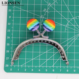 8CM Stripe Beads Silver Metal Purse Frame Handle for Clutch Bag