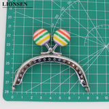 8CM Stripe Beads Silver Metal Purse Frame Handle for Clutch Bag