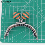 8CM Stripe Beads Silver Metal Purse Frame Handle for Clutch Bag