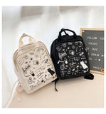 2021 new simple doodle book bag high school college students trend shoulder bag Oxford spun large capacity men and women backpack