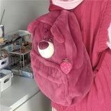 2022 autumn and winter new strawberry bear three-dimensional funny schoolbag heart cute plush schoolbag backpack
