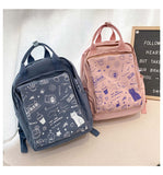 2021 new simple doodle book bag high school college students trend shoulder bag Oxford spun large capacity men and women backpack