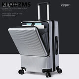 KLQDZMS 20"22"24"26Inch Carry-on Suitcase Front Opening Laptop Boarding Case Aluminum Frame Trolley Case USB Charging Luggage