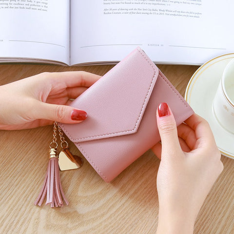 Tassel Short Pink Women Wallet | New Tassel Zipper Wallet Pink -