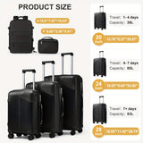 3 Pcs Black 20 Inch, 24 Inch, 28 Inch Travel Luggage Case Set With Minimalist Luggage Backpack & Toiletry Wash Bag, Lightweight Travel Suitcase Set