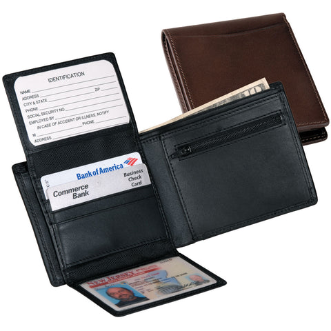 Royce Leather Executive Bifold Wallet w/Zippered Coin Slot